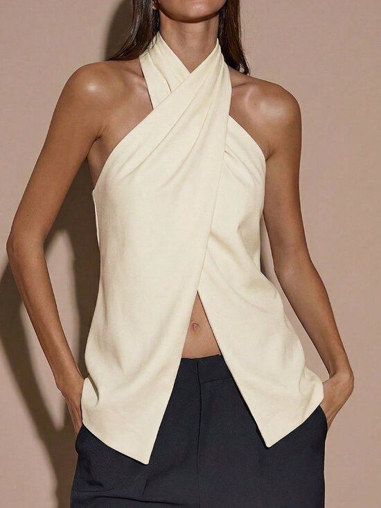 Tops - Apricot Sexy Women's Elegant Halter Backless Blouse